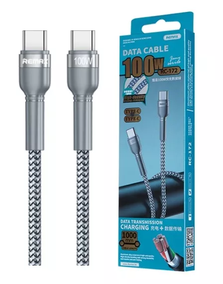 RC-172 USB kabel typ-C na typ-C 100W, 1m, s hliníkové slitiny pro rychlé nabíjení PD - Power Delivery Remax