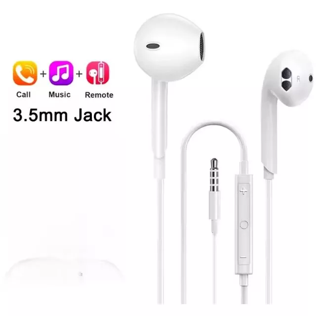 Stereo sluchátka pro Apple iPhone 3,5mm jack, kabelová bílá s mikrofonem, určená pro další zařízení Apple s tímto konektorem TopTechnology