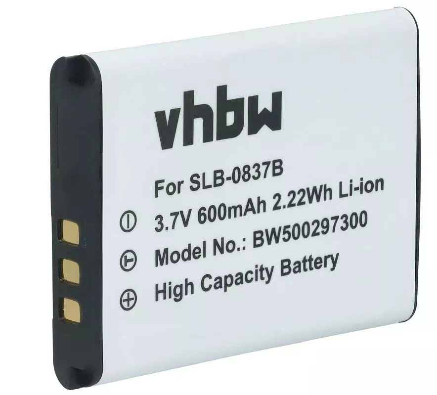 Baterie Samsung SLB-0837b 600mAh 3,7V Li-Ion, kvalitní akumulátor pro digitální fotoaparáty, nahrazuje originál VHBW