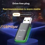 VegGieg USB síťový adaptér 1100Mbps 2 in 1, WiFi 6, Bluetooth 5.4, Gigabit 5GHz bezdrátová síťová karta pro PC, notebook