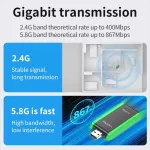 VegGieg USB síťový adaptér 1400Mb/s Dual Band 5dB, Wi-Fi 6, rychlá bezdrátová síťová karta pro PC, notebook