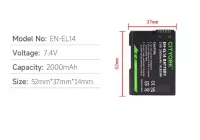 Baterie Nikon EN-EL14 2000mAh neoriginální, pro digitální fotoaparáty SLR D3100, D3200, D5100, D5200, D5300, Coolpix P7000, P7100, P7700 CITYORK