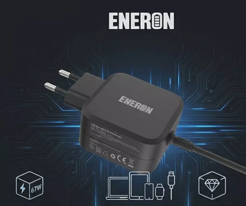 GaN nabíječka 67W USB-C + USB-A černá