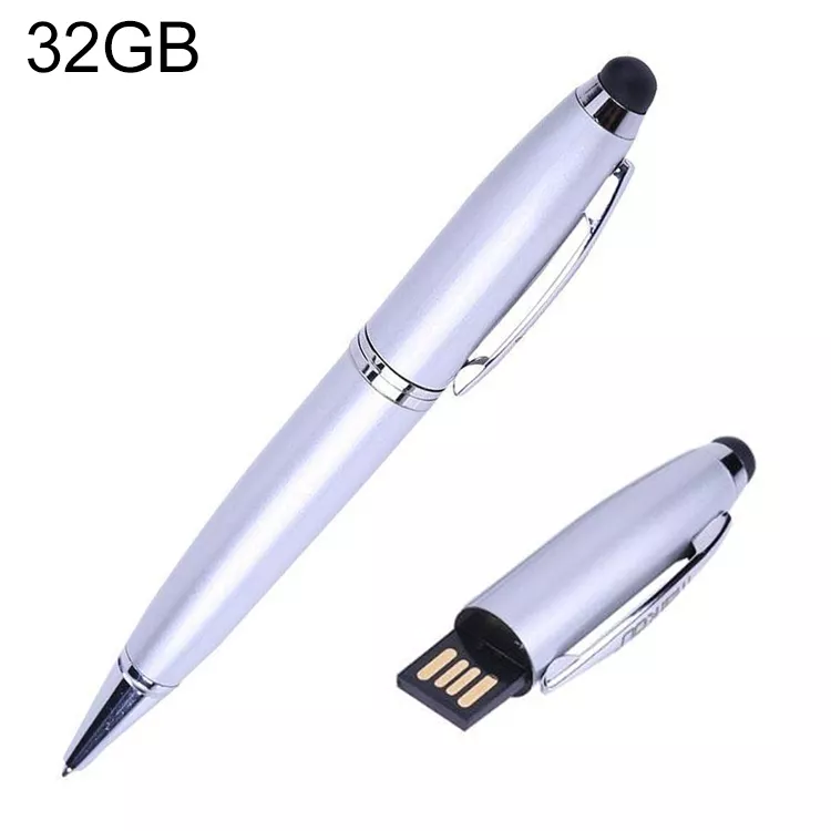 Stříbrný USB flash disk 32 GB v designu pera